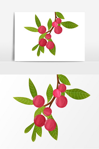 手绘杨梅树插画元素