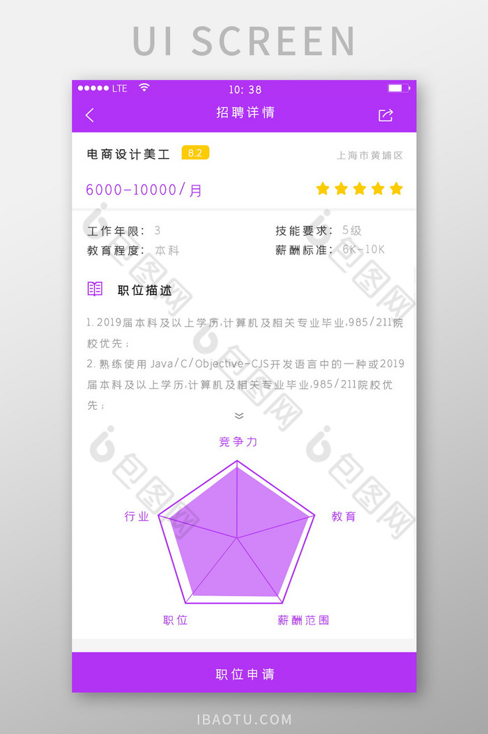 紫色简约风格招聘求职app职位详情界面图片图片