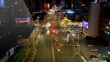 航拍烟台南大街夜景视频