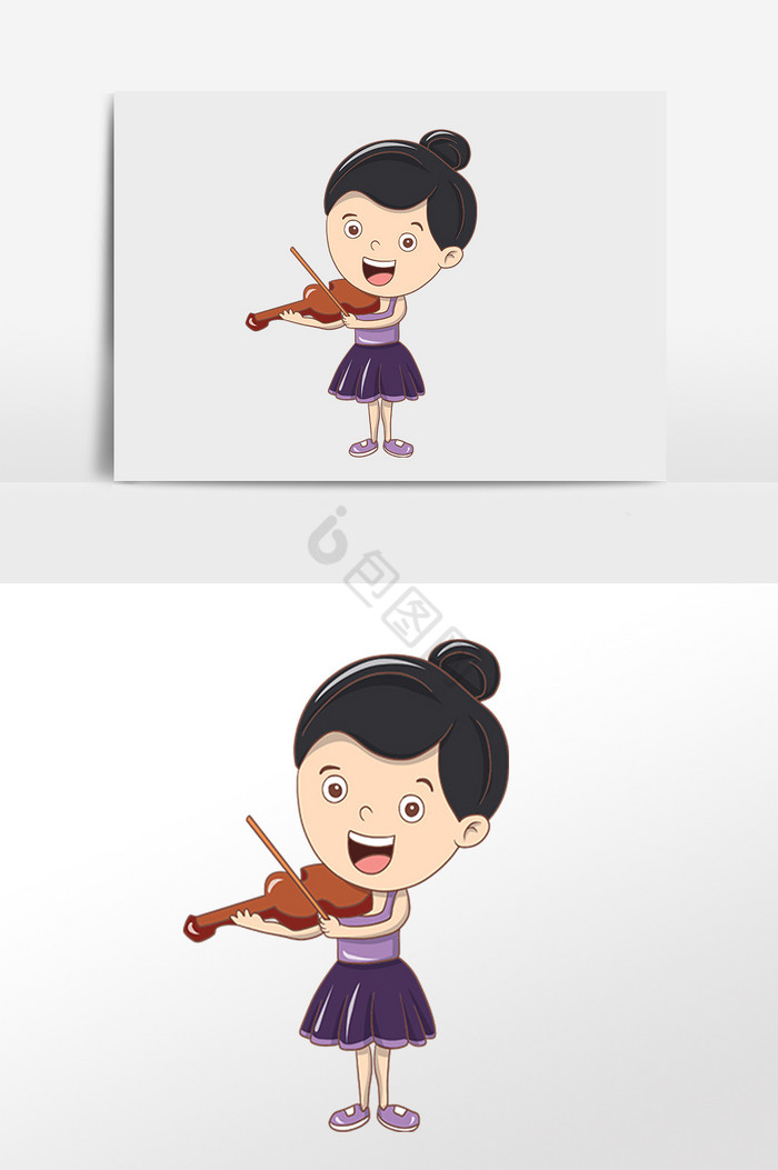 儿童节快乐拉小提琴女孩插画图片
