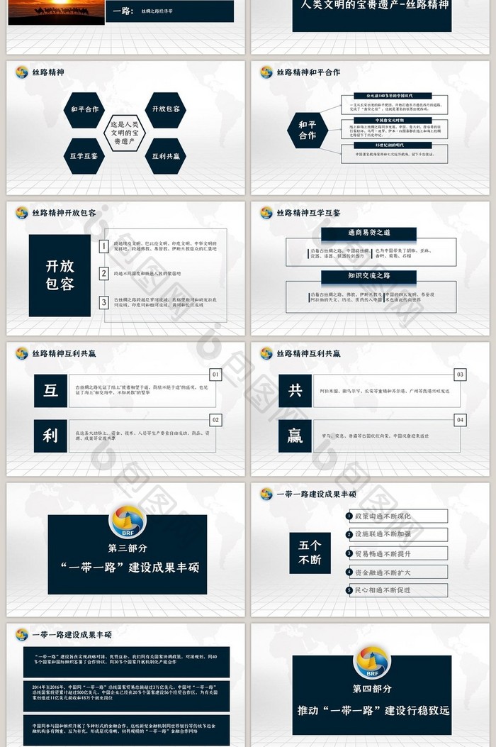 一带一路共建繁荣学习内容PPT模板