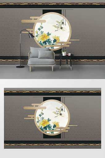 中国风古典金色线条花纹国潮背景墙图片