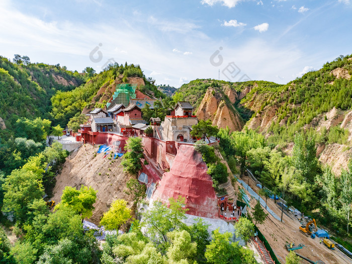 山西隰县小西天寺庙阳光航拍视角