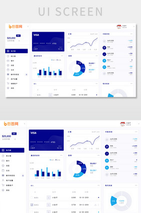 蓝色科技电商服务系统收支统计网页界面