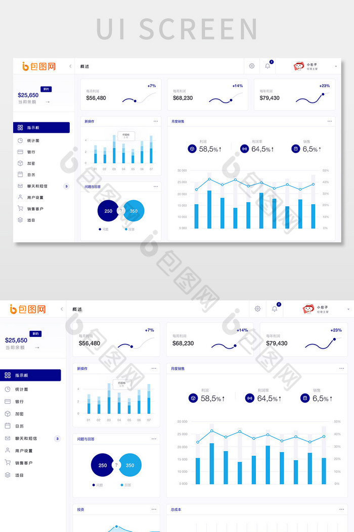 蓝色科技电商服务系统月度销售网页界面图片图片