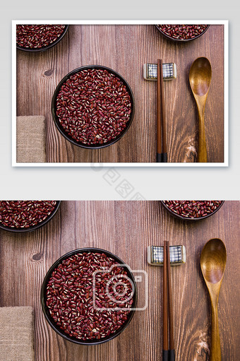 餐桌上的红小豆筷子勺子图片
