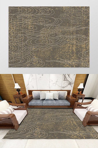 中国风轻奢抽象祥云线条纹理客厅地毯图案图片