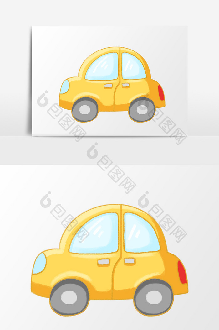 手绘卡通黄色玩具小汽车