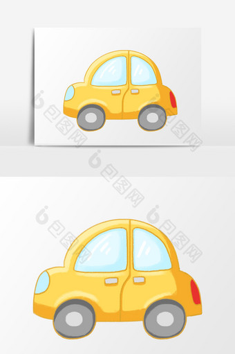手绘卡通黄色玩具小汽车图片