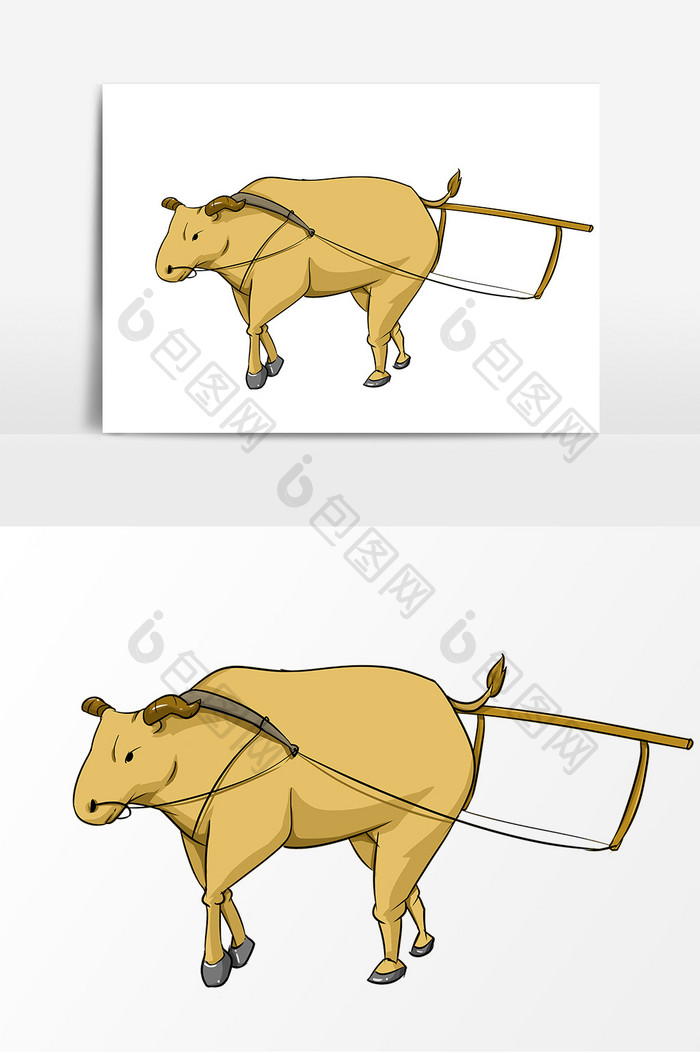 耕作的牛手绘形象元素