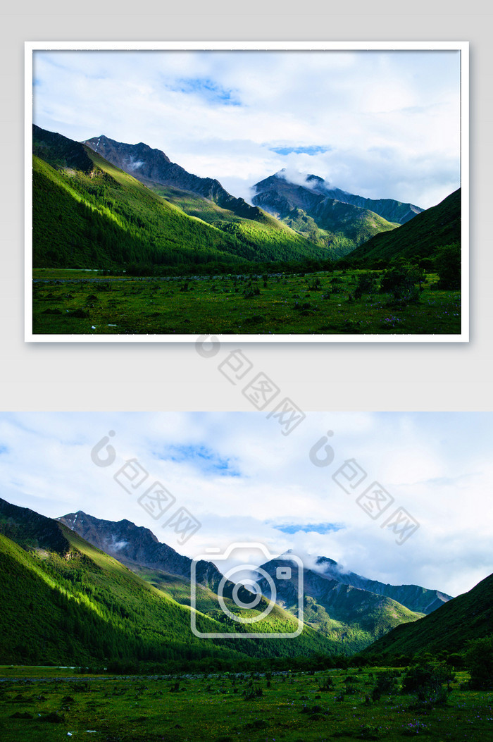 四川四姑娘山原始森林绿色青山蓝天白云摄影图片图片