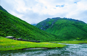 四川四姑娘山自然景观绿色青山大草地河流图片