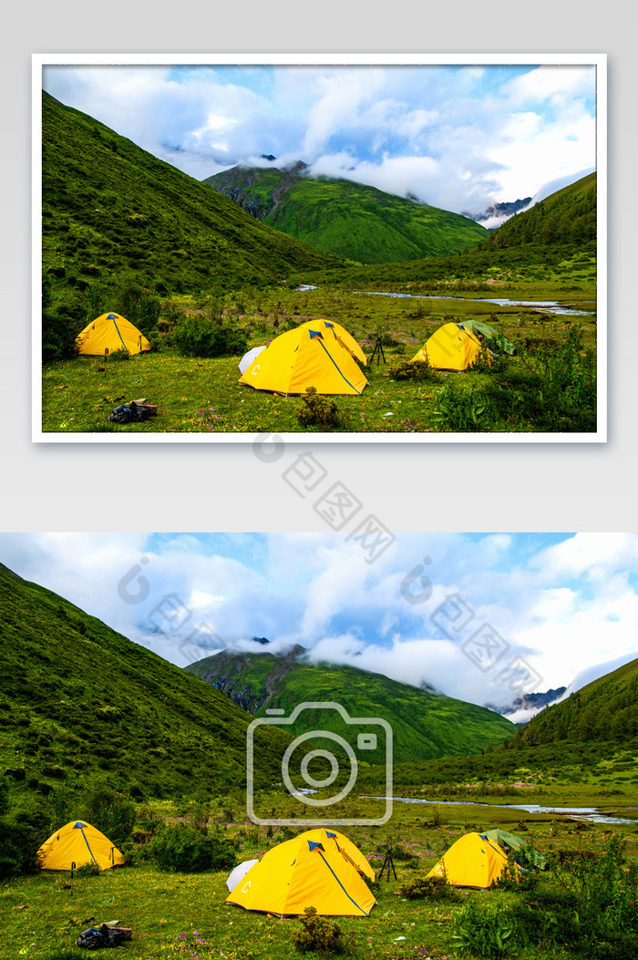 四川四姑娘山自然景观帐篷露营青山蓝天白云图片图片