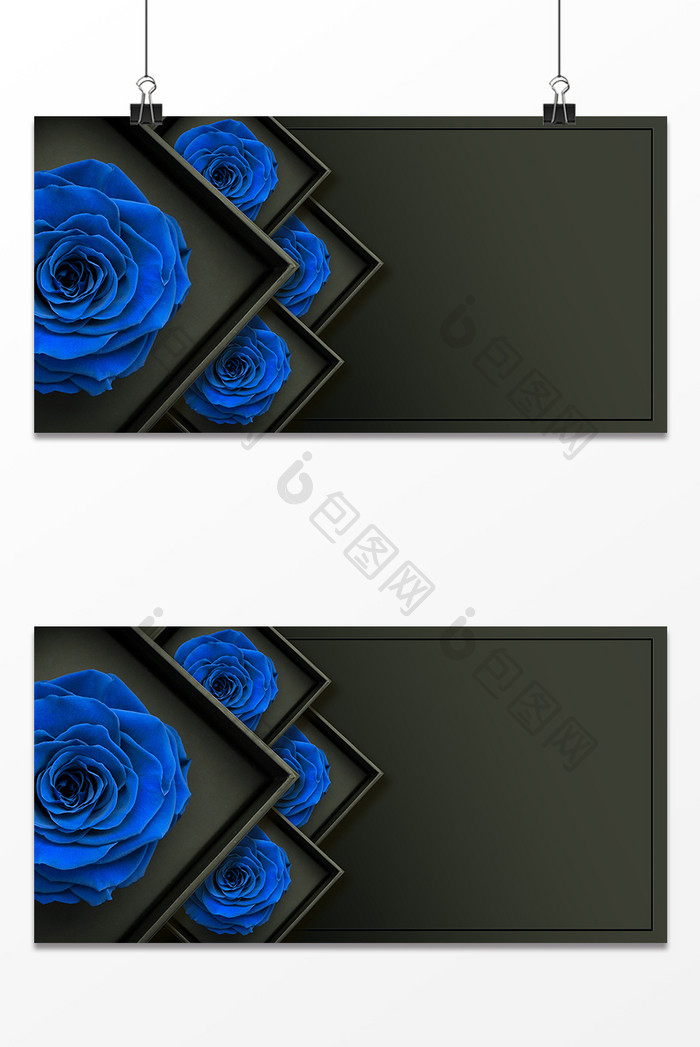 蓝色玫瑰质感黑色情人节背景