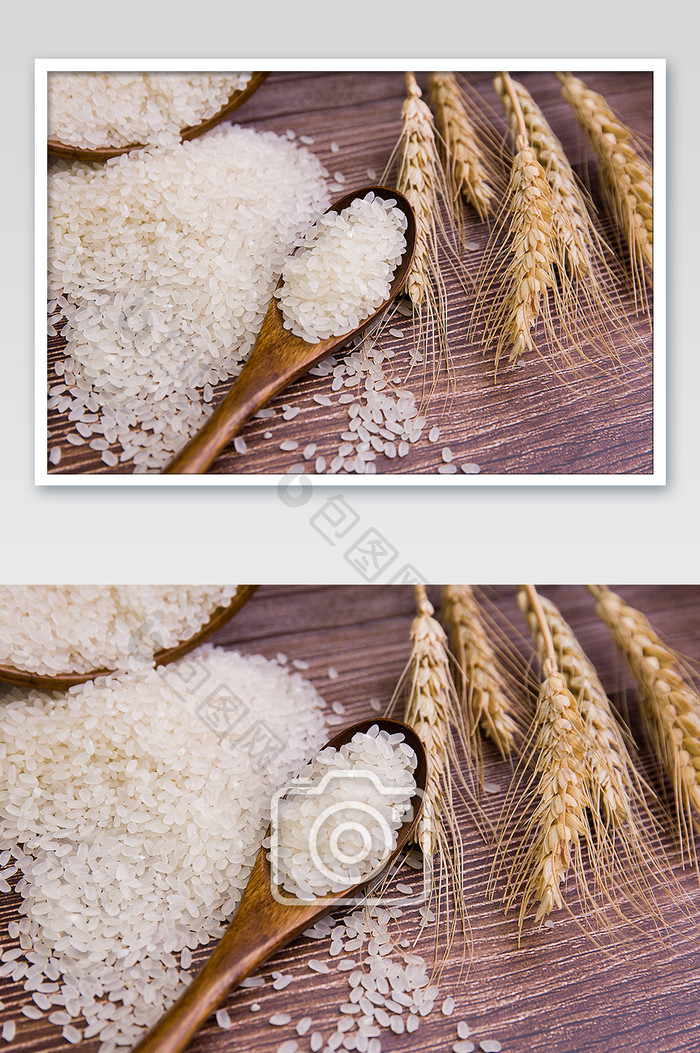 麦穗大米平铺摄影图片