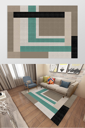 北欧风简约莫兰迪色系抽象几何客厅地毯图案图片