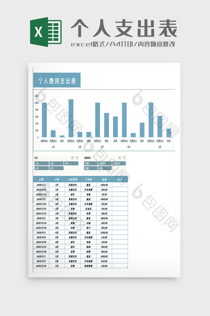 个人支出计算器excel模板