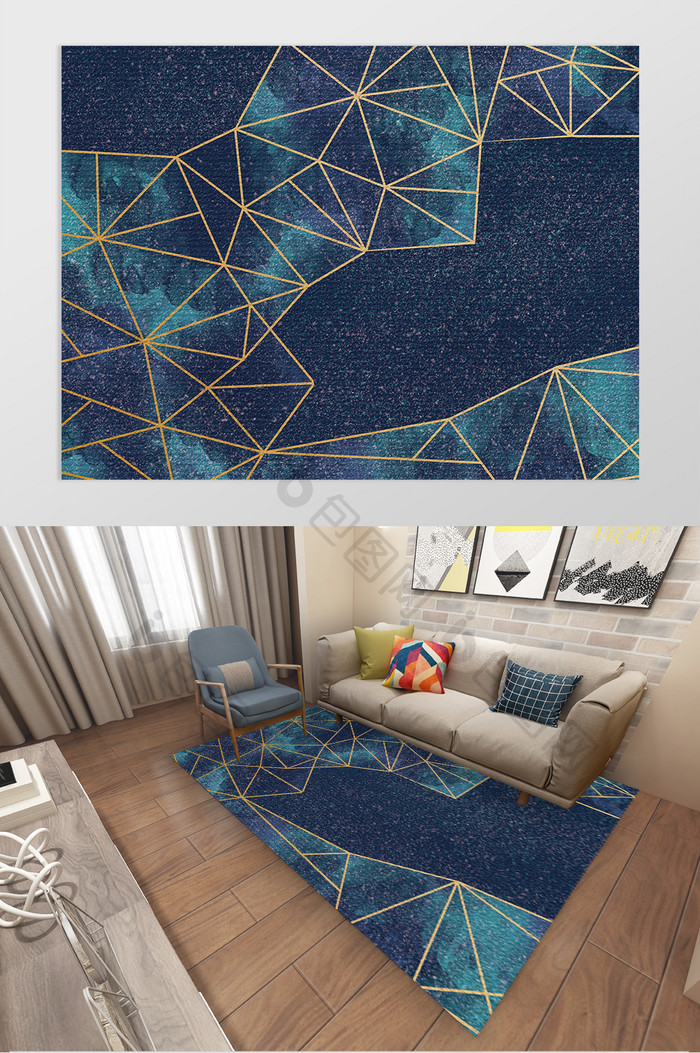 北欧风浪漫星空几何线条客厅卧室地毯图案
