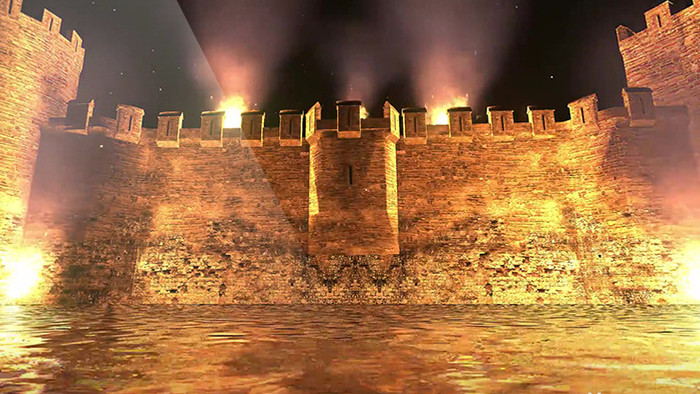 水面上着火的城堡城墙宣传视频素材