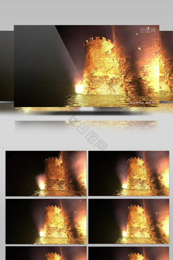 水面城堡着火火焰企业宣传晚会背景视频