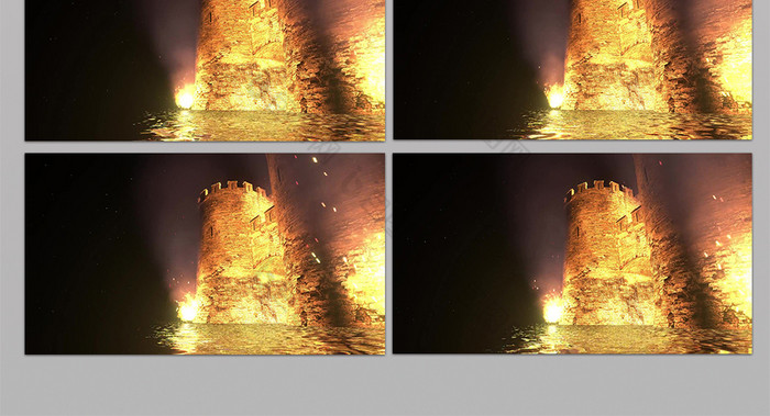 水面城堡着火火焰企业宣传晚会背景视频