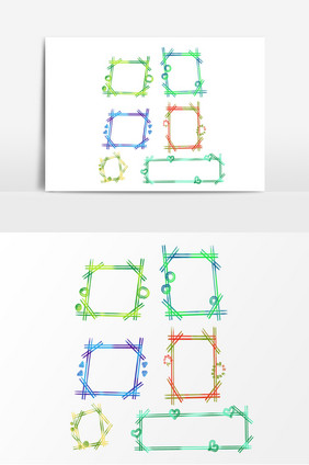 手绘简单方形绿色蓝色边框元素
