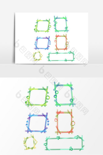 手绘简单方形绿色蓝色边框元素图片