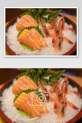 日本料理刺身三文鱼甜虾片