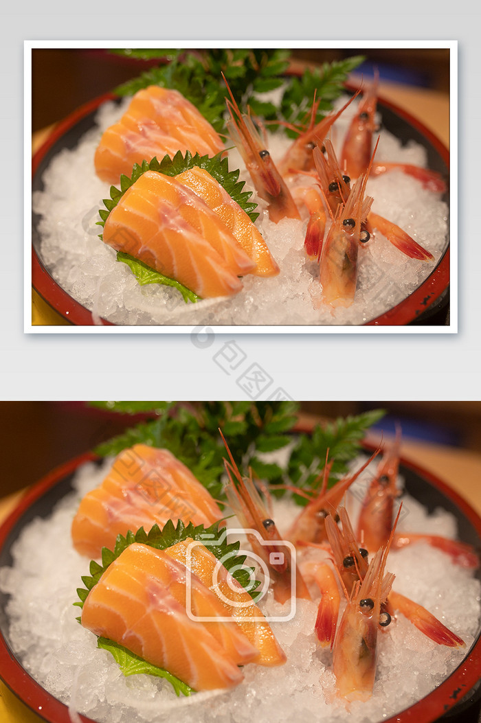 日本料理刺身三文鱼甜虾美食摄影图片图片