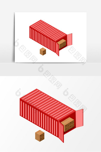 红色集装箱元素设计图片