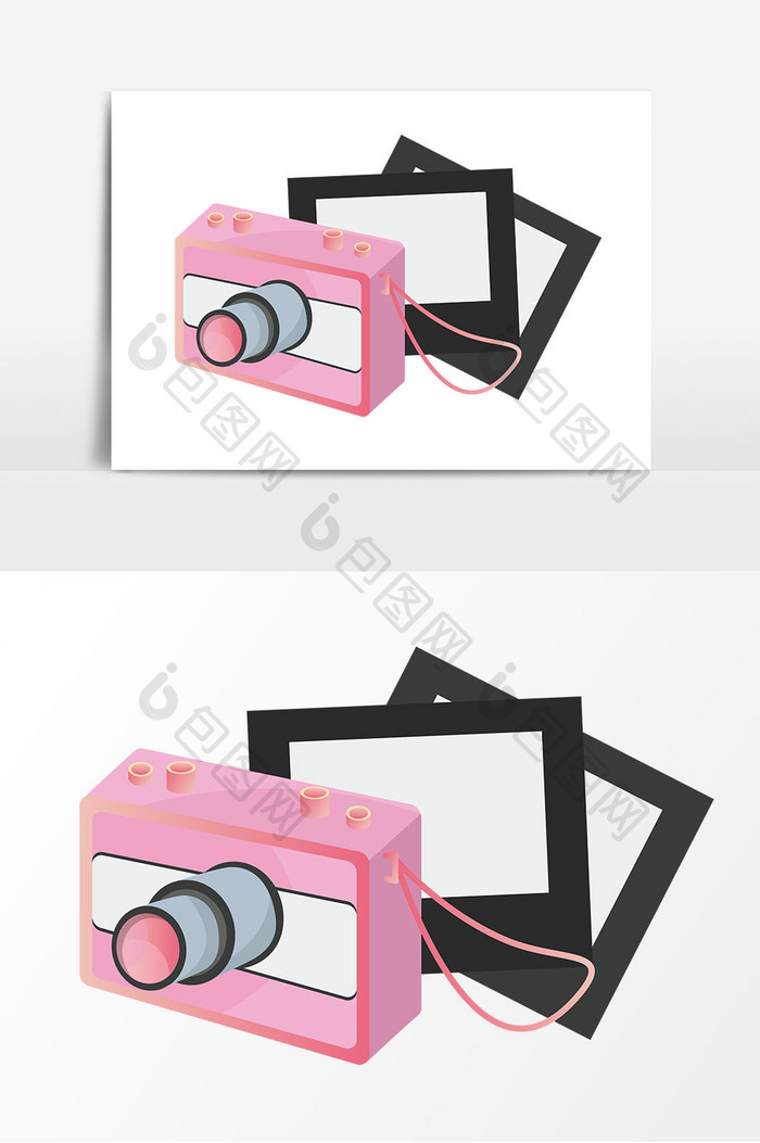 卡通粉色相机相纸矢量元素