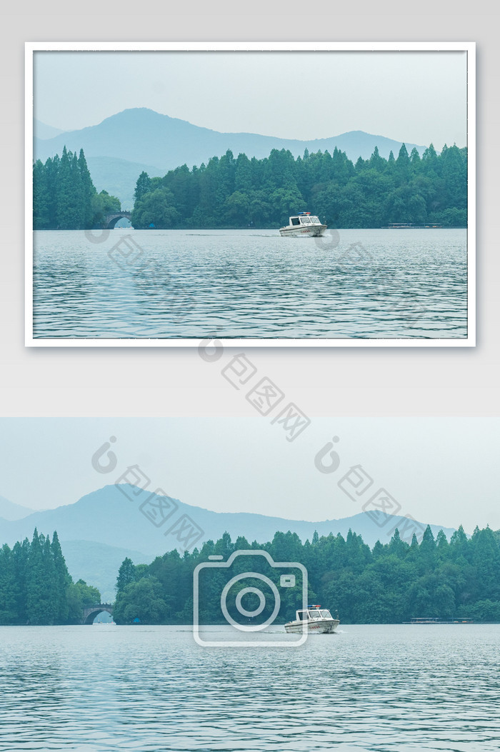 西湖景色中式风格游船西湖河水高清摄影图