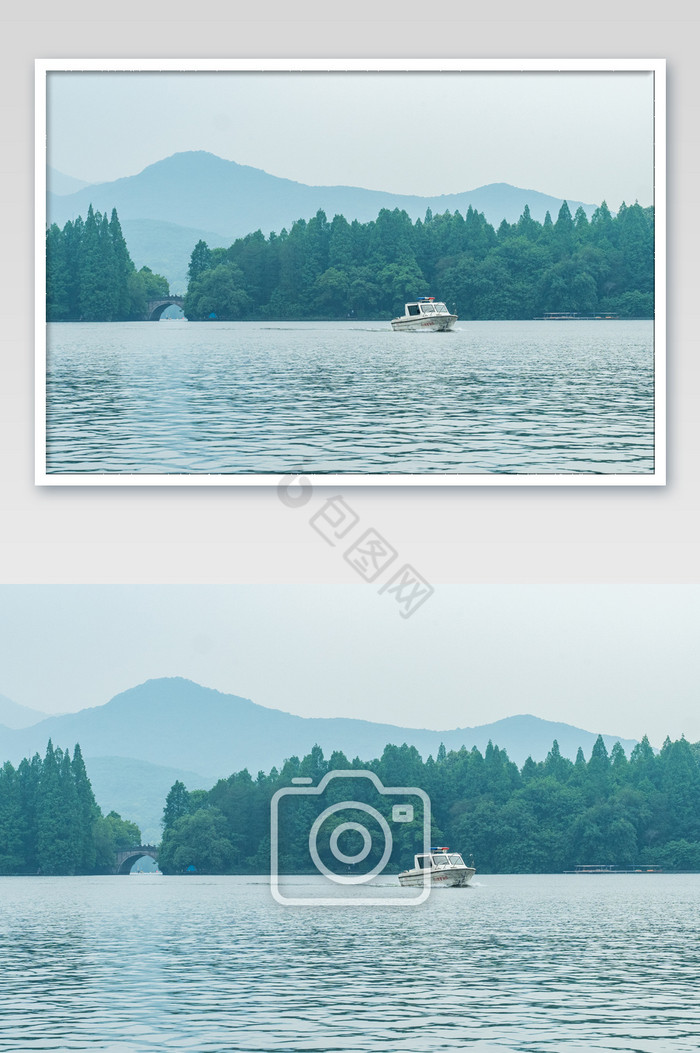 西湖景色中式风格游船西湖河水高清摄影图图片