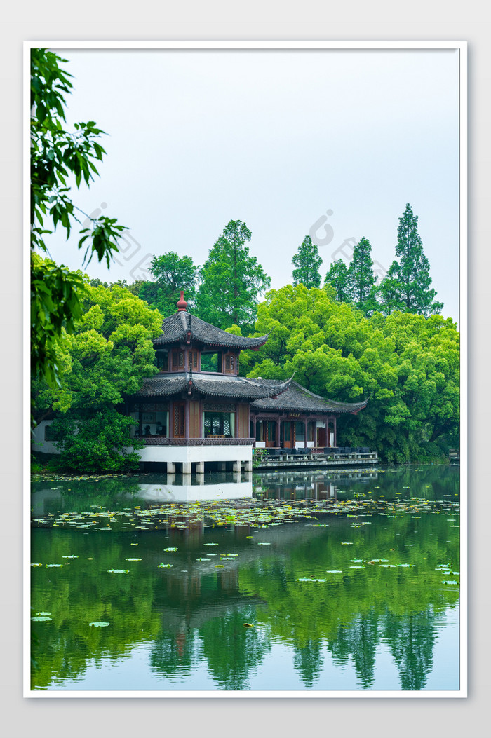 西湖景色中式传统建筑中国元素高清摄影图