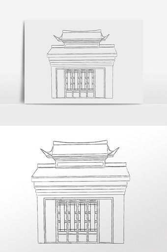 手绘简笔画线描博物馆建筑插画