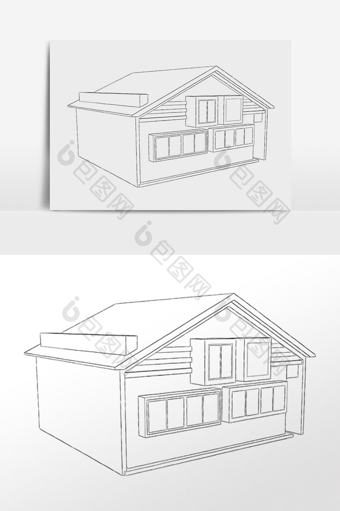 手绘简笔画线描建筑房子插画