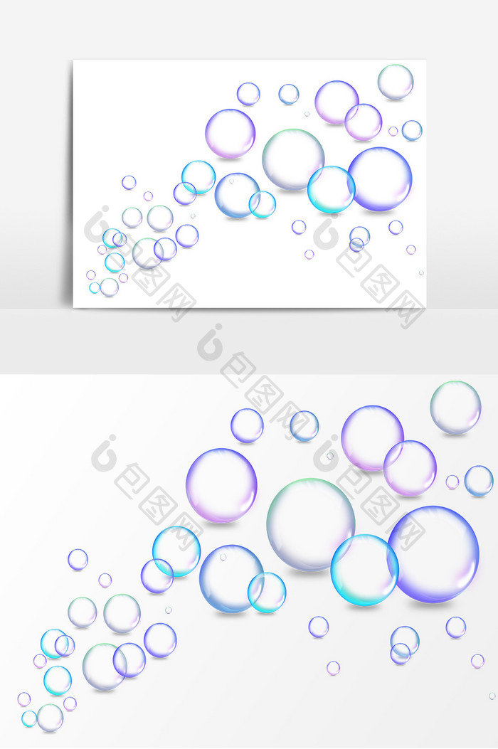 手绘彩色透明气泡水珠元素