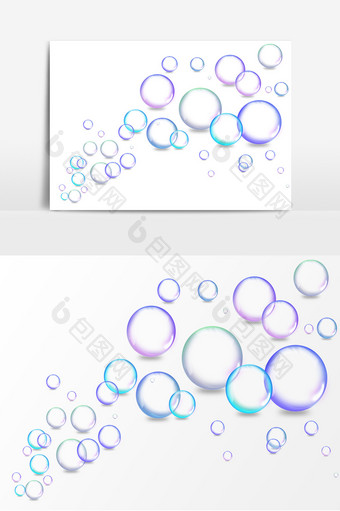 手绘彩色透明气泡水珠元素图片