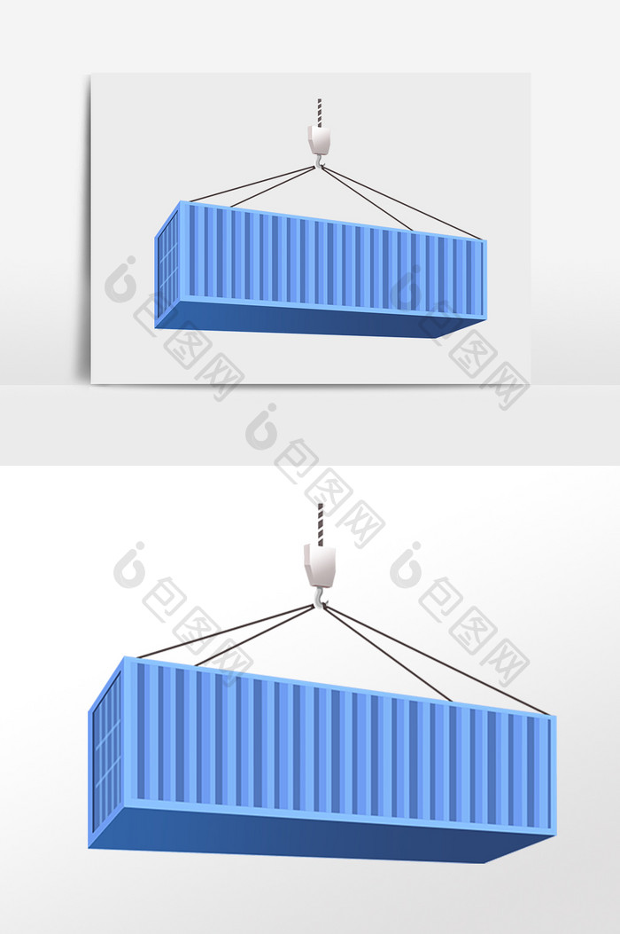 手绘货物运输蓝色集装箱插画