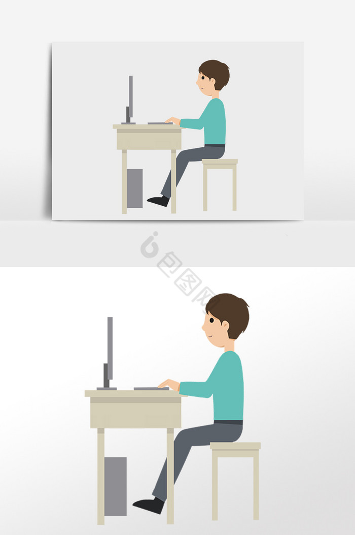电脑办公男子侧面插画图片