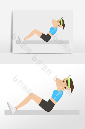 手绘运动健身做仰卧起坐女子插画图片
