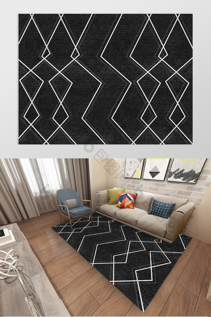 现代ins北欧线条黑白纹理地毯图案