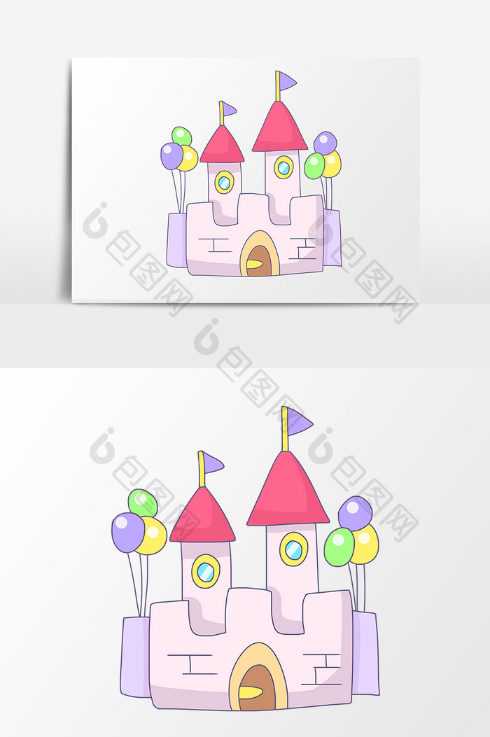 手绘卡通儿童节游乐场里面的城堡
