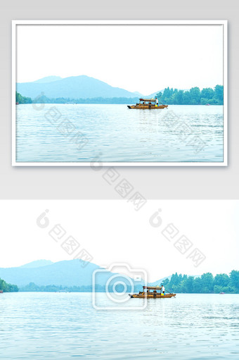 杭州西湖游船中式山水画江南风情高清摄影图图片