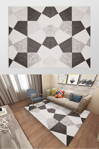 新现代北欧复古几何图形客厅卧室地毯图案图片