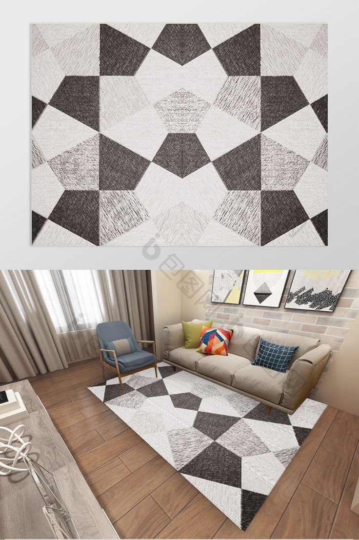 新现代北欧复古几何图形客厅卧室地毯图案