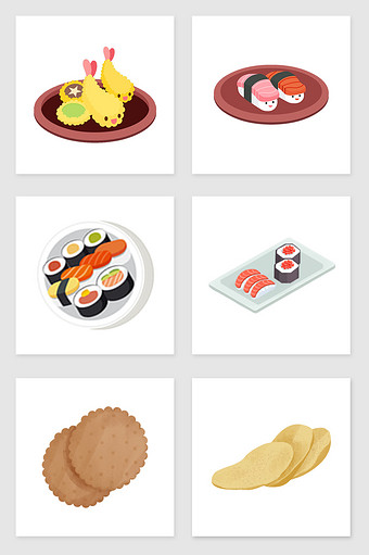 手绘日式美食套图插画元素图片