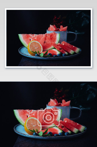 夏日西瓜片西瓜盘子水果摄影背景图图片