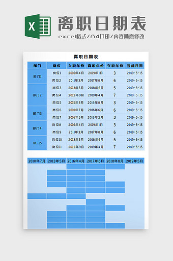 离职日期表Excel模板图片