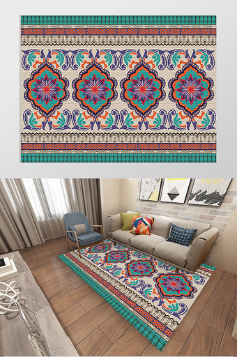 北欧风民族复古花纹纹样客厅卧室地毯图案图片